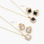 Juego Zirconia Cuadrada Negra y Blanca Chapa de Oro 116 - Modelo 1