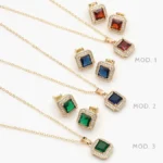 Juego Zirconia Cuadrada Roja Azul y Verde Chapa de Oro 117