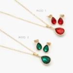 Juego Zirconia Gota Roja y Verde Chapa de Oro 119 - Modelo 1