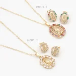 Juego Virgen Guadalupe Zirconias Blancas y Colores Guadalupe Chapa de Oro 120