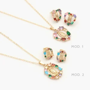 Juego Virgen Guadalupe Zirconias Colores Chapa de Oro 122