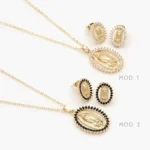 Juego Virgen Guadalupe Zirconias Blancas y Negras Chapa de Oro 123