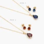 Juego Zirconia Gota Roja y Azul Chapa de Oro 127