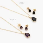 Juego Zirconia Gota Negra y Morada Chapa de Oro 128 - Modelo 1
