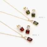 Juego Zirconia Rectangular Verde y Roja Chapa de Oro 131