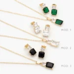 Juego Zirconia Cuadrada Verde Blanca y Negra Chapa de Oro 132 - Modelo 1