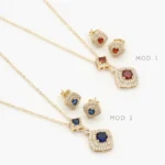 Juego Zirconia Rombo Roja y Azul Chapa de Oro 134 - Modelo 1
