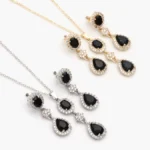 Juego Zirconia Negra Gota Chapa de Oro/Rodio 137