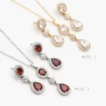 Juego Zirconias Blancas y Rojas Gota Chapa de Oro/Rodio 138 - Modelo 1