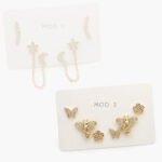 Set Aretes Flores Mariposas Abejas Zirconias Blancas Chapa de Oro 0141 - Modelo 1