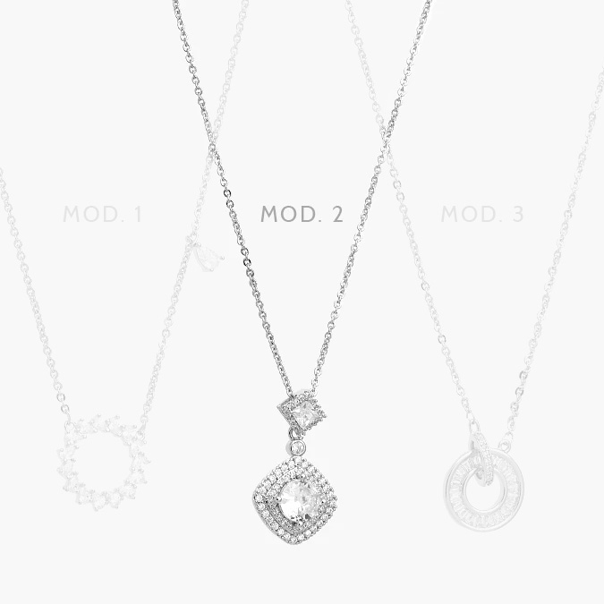 ctd0691 Collar Rombo Zirconias Blancas Chapa de Rodio 691 - Imagen 1