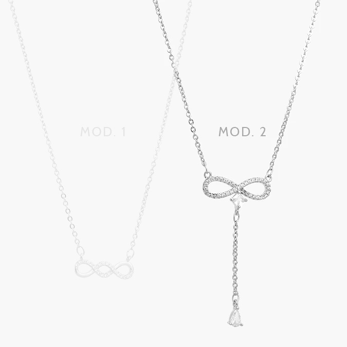 ctd0697 Collar Corbatín Infinito Zirconias Blancas Chapa de Rodio 697 - Imagen 1