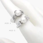 Anillo Perlas Flor Zirconias Blancas Chapa de Rodio 640
