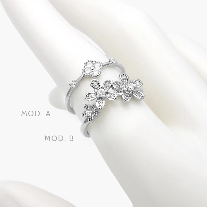 AB0645 Anillo Flores Zirconias Blancas Chapa de Rodio 645 - Imagen 1
