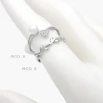 Anillo Ajustable Corazón Perla Chapa de Rodio 646