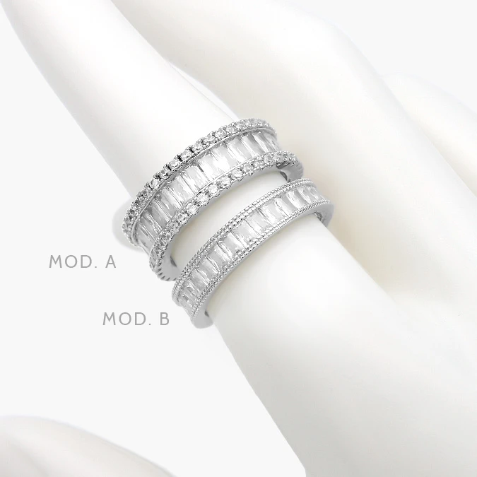 AB0647 Anillo Churumbela Zirconias Blancas Chapa de Rodio 647 - Imagen 1