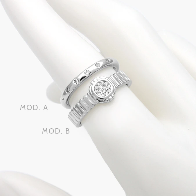 AB0650 Anillo Zirconia Blanca Chapa de Rodio 650 - Imagen 1