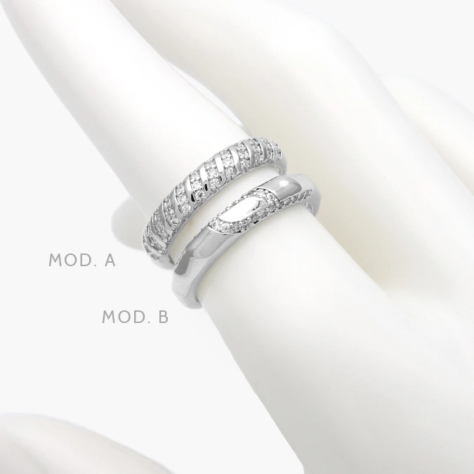 AB0653 Anillo Churumbela Zirconias Blancas Chapa de Rodio 653 - Imagen 1