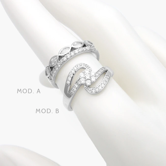 AB0654 Anillo Zirconias Blancas Chapa de Rodio 654 - Imagen 1