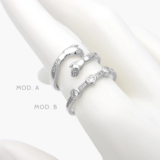 AB0658 Anillo Abrazo Zirconias Chapa de Rodio 658 - Imagen 1