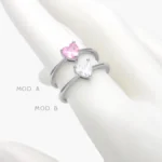 Anillo Corazón Zirconia Rosa y Blanca Chapa de Rodio 660