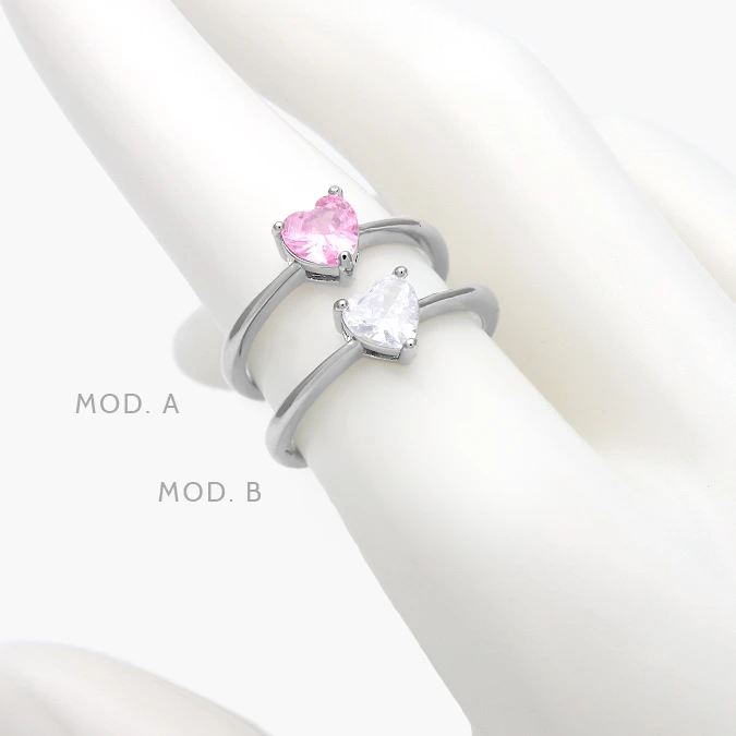 AB0660 Anillo Corazón Zirconia Rosa y Blanca Chapa de Rodio 660 - Imagen 1
