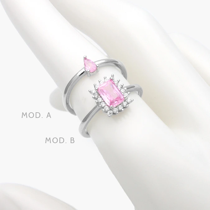 AB0663 Anillo Zirconia Rosa Chapa de Rodio 663 - Imagen 1