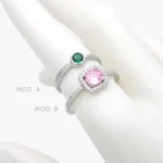 Anillo Ajustable Zirconia Verde y Rosa Chapa de Rodio 664