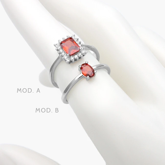 AB0665 Anillo Zirconia Roja Chapa de Rodio 665 - Imagen 1