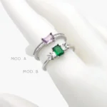 Anillo Zirconia Rosa y Vede Chapa de Rodio 666