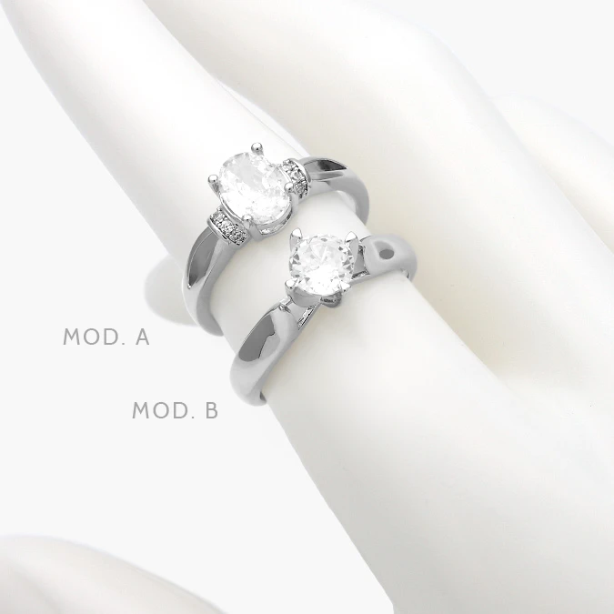 AB0667 Anillo Solitario Zirconia Blanca Chapa de Rodio 667 - Imagen 1