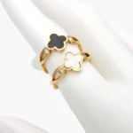 Anillo Flores Trébol Acero Inoxidable 678 - 6 - Negro