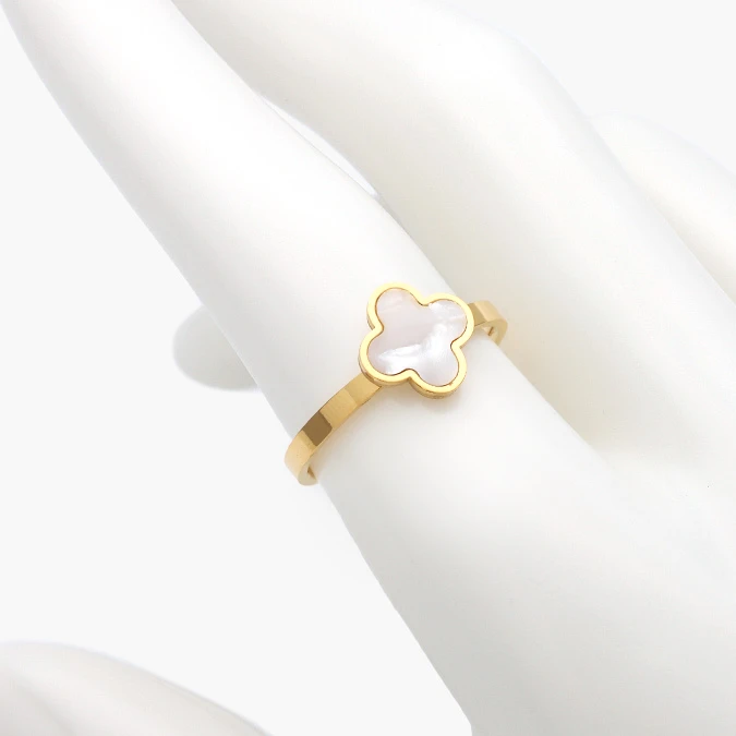 AB0679 Anillo Flor Trébol Madre Perla Acero Inoxidable 679 - Imagen 1
