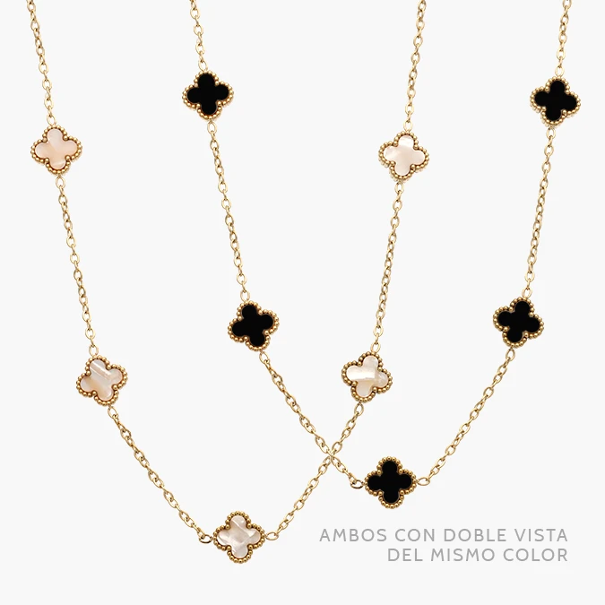 AD0611-1 Collar Flores Trébol 9mm. Blancas y Negras Acero Inoxidable 611 - Imagen 1