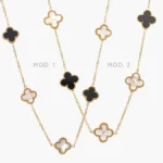Collar Flores Tréboles Blancos y Negros Acero Inoxidable 613
