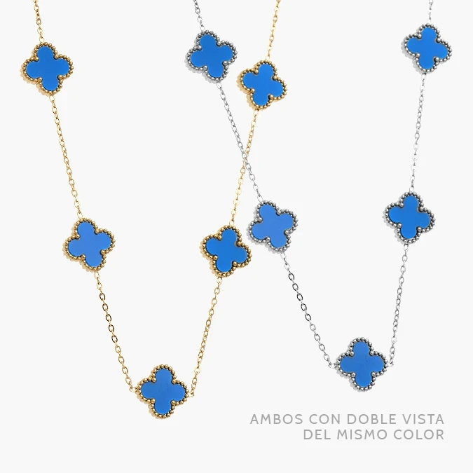 AD0614 Collar Flores Tréboles Azules 13 mm. Acero Inoxidable 0614 - Imagen 1