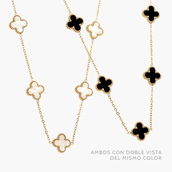 AD0615 Collar Flores Tréboles Blancos Y Negros 13 mm. Acero Inoxidable 615 - Imagen 1
