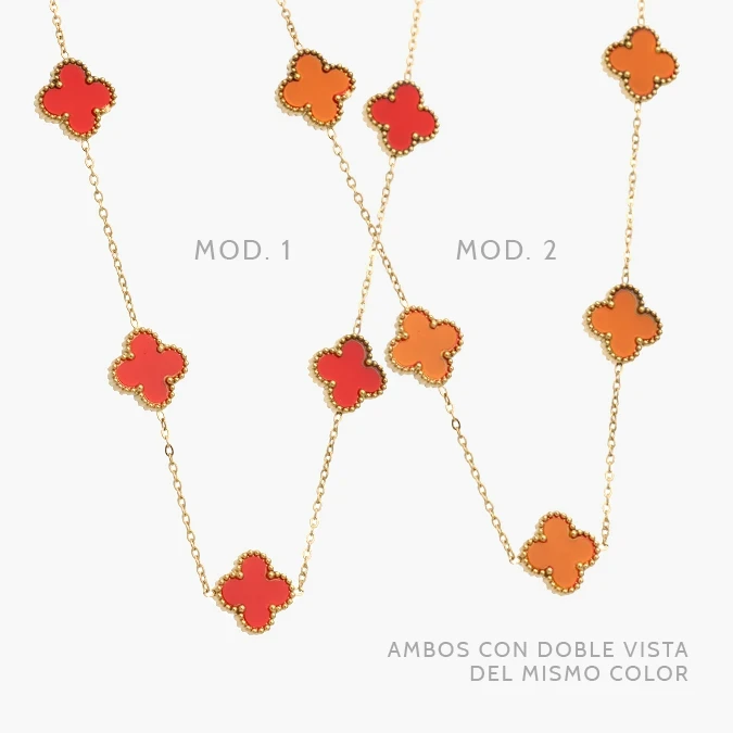 AD0616 Collar Flores Tréboles Rojos y Naranjas 13mm. Acero Inoxidable 616 - Imagen 1