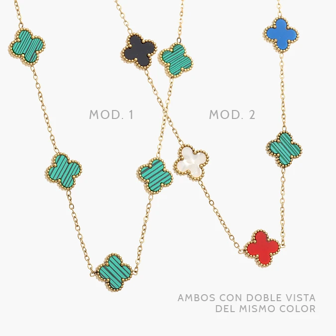 AD0617 Collar Flores Tréboles Verdes 13 mm. Acero Inoxidable 617 - Imagen 1