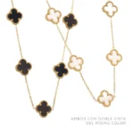 Collar Flores Tréboles Negros y Blancos 15 mm. Acero Inoxidable 621