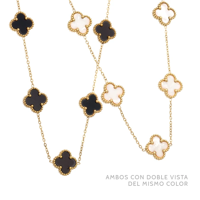 AD0621 Collar Flores Tréboles Negros y Blancos 15 mm. Acero Inoxidable 621 - Imagen 1