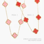 Collar Flores Tréboles Rosas y Rojos 15 mm. Acero Inoxidable 622 - Modelo 1