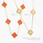 Collar Largo Flores Trébol Naranjas y Lisos Acero Inoxidable 623