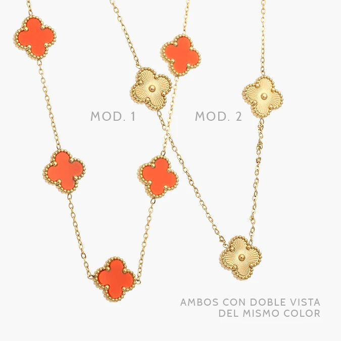 AD0623 Collar Largo Flores Trébol Naranjas y Lisos Acero Inoxidable 623 - Imagen 1