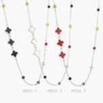 Collar Flores Tréboles Negros, Rojos y Blancos Acero Inoxidable 624