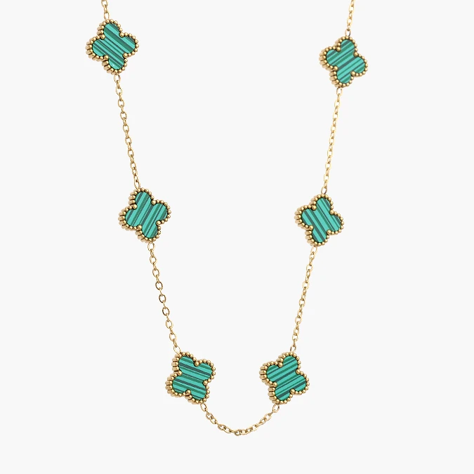 AD0625 Collar Flores Tréboles Verdes13 mm. Acero Inoxidable 625 - Imagen 1