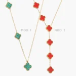 Collar Flores Trébol Verde y Rojo Acero Inoxidable 627