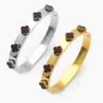 Brazalete Flores Tréboles Cafes Acero Inoxidable 826 - Oro