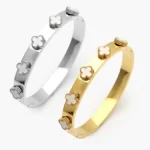 Brazalete Flores Tréboles Blancos Acero Inoxidable 827