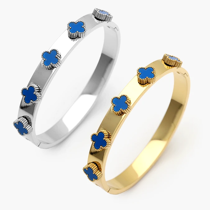 AP0828 Brazalete Flores Tréboles Azules Acero Inoxidable 828 - Imagen 1
